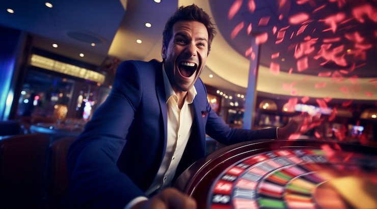 Meja Sic Bo dengan tiga dadu dalam kandang transparan di studio velosbet77