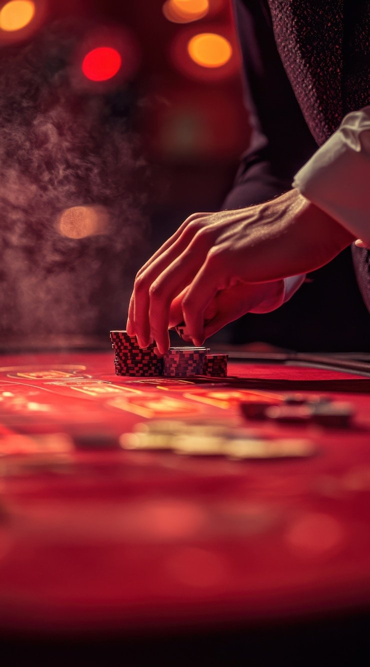 Studio Baccarat velosbet77 dengan dealer profesional di belakang meja kartu